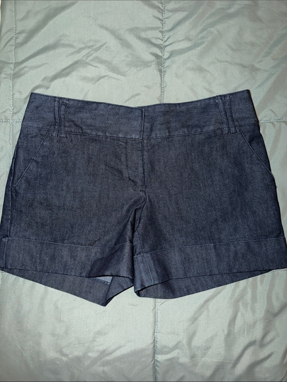 Express Dark Blue Cuffed Denim-Style Shorts